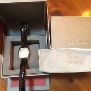 Michele Mini Urban Watch with Black Leather Band