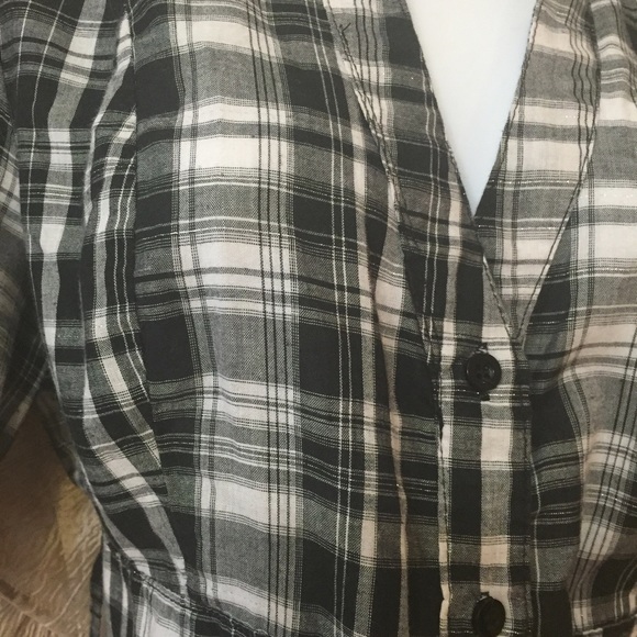 Y2K very light plaid mini shirt dress tunic black & white  large. - Picture 2 of 4