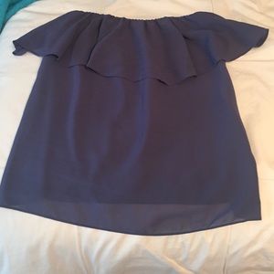 Blue strapless ruffled top