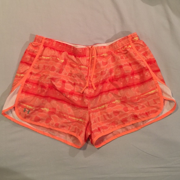 Orange patterned Under Armor running shorts