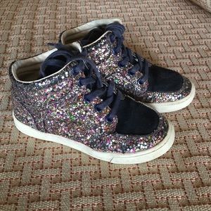 Kids navy and multi color glitter high tops