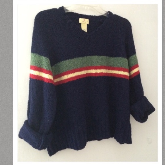 LIMITED NAVY STRIPED V-NECK PULLOVER SWEATER