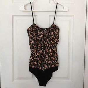 Floral zip up bodysuit