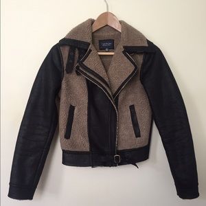 Faux shearling moto-style jacket