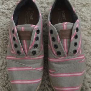 Pink and Gray Striped TOMS