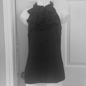 Black satin ruffle top