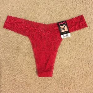 Brand New Maidenform Red Lace Thong - OS