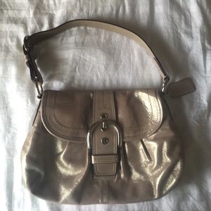 Metallic gray leather Coach shoulder bag