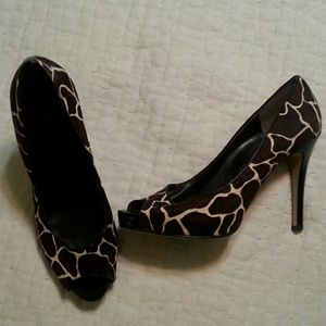 Nine West Giraffe Print Peeptoe Pumps