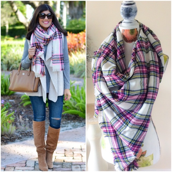 🌿 BEAUTIFUL SOFT 🌿 Plaid Blanket Scarf - Picture 2 of 5