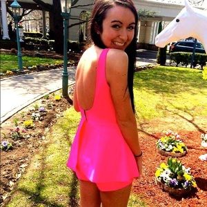Hot pink backless romper