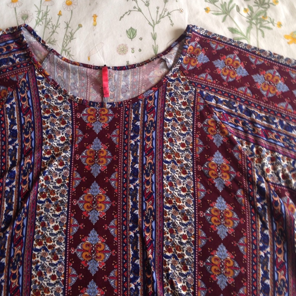 Floral and Scroll Print Top with Batwing Sleeves