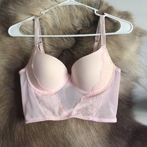 Forever 21 push-up pink lace longline bustier bra