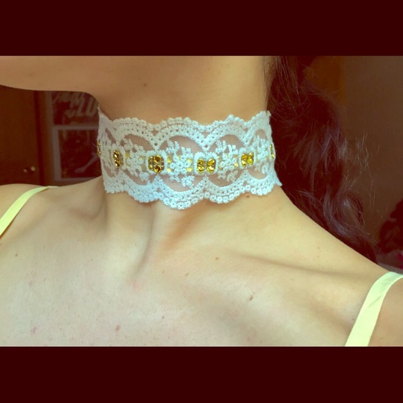 white lace & gold choker