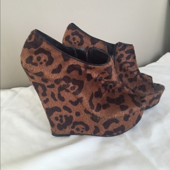 Bakers Shoes - Bakers Faux Fur Leopard Wedges