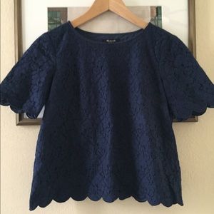 Madewell Navy Blue Lace Scalloped Top