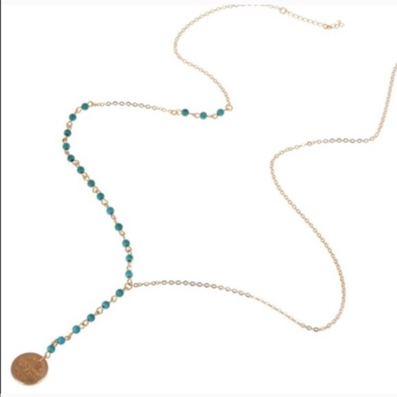 Boho Gold Tone Coin & Turquoise Bohemian Necklace - Picture 3 of 3