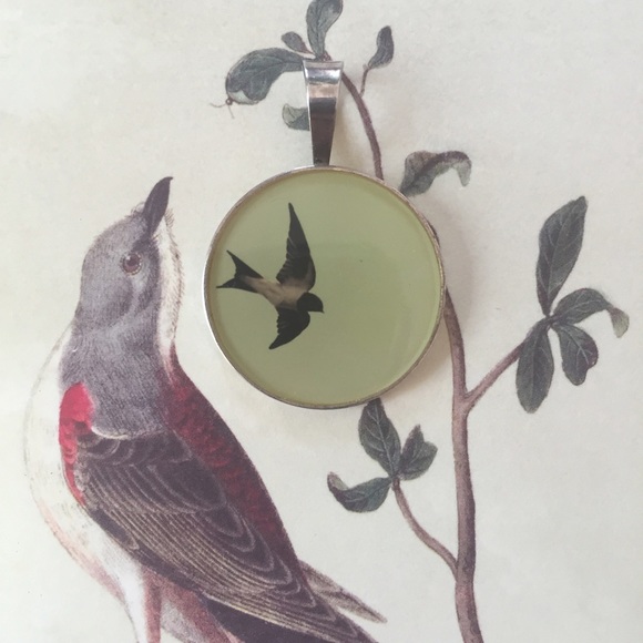 Handmade swallow bird sterling silver pendant