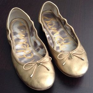 Sam Edelman Gold Leather Felicia Ballet Flats