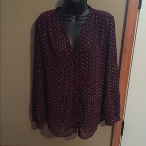 Burgundy w/pink dots long sleeve Top.