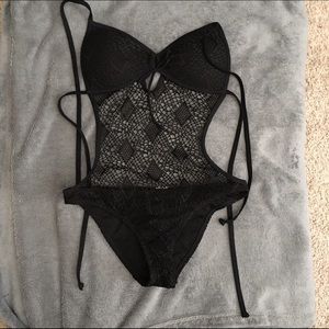 One piece black mesh swimsuit
