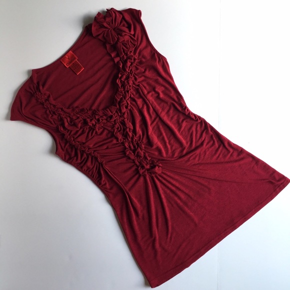 Christina Red Ruched Embellished Sleeveless Top