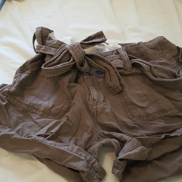 Brown linen cargo shorts