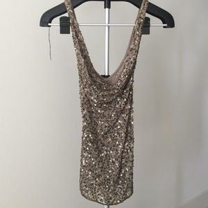 ALL SAINTS Silk beaded gold top