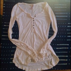 FREE PEOPLE white thermal cut out sleeves