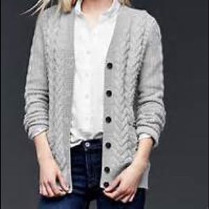 GAP Light Grey Honeycomb Cable Knit Cardigan