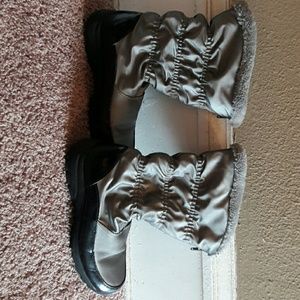 Grey and black boots