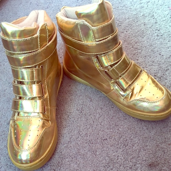 metallic gold high top sneakers