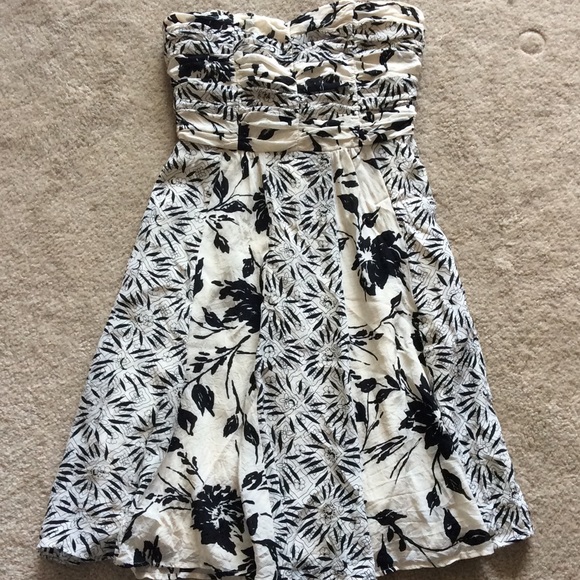 Silk black and ivory strapless dress *last chance*