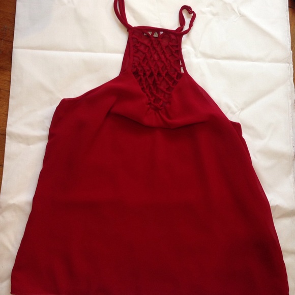 Tobi high neck red chiffon top