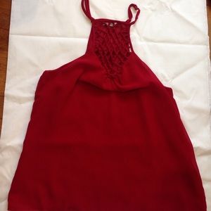 Tobi high neck red chiffon top