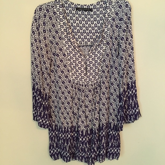 Zara blue tunic top blouse medium