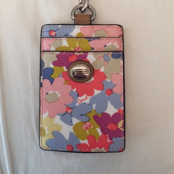 Coach id holder with brown leather lanyard