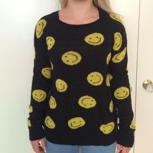 Black Sweater With Smiley Face Print 