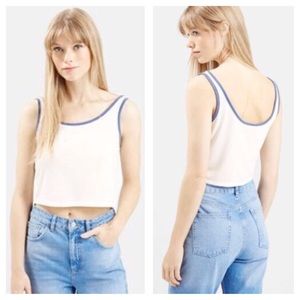 Topshop Loose Fit Cropped Tank in White + Blue