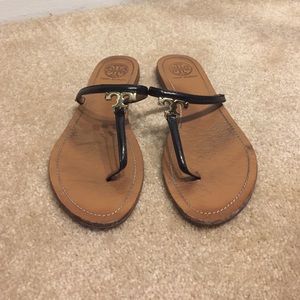 Tory Burch black patent thong sandals