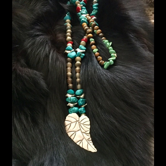 Jewelry - Necklace turquoise pewter and stone NEW sale
