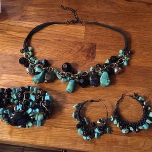 Costume Jewelry-3 piece set-Black & Turquoise