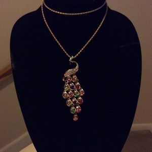 Gold toned BJ multi colored peacock necklace