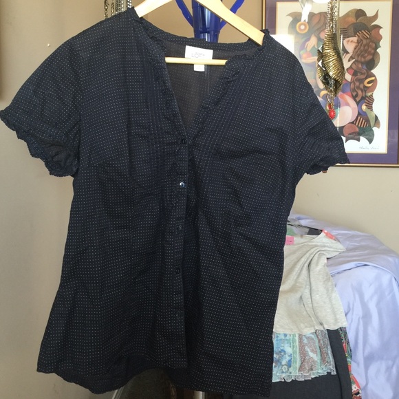 Ann Taylor Loft navy-little white polka dot top