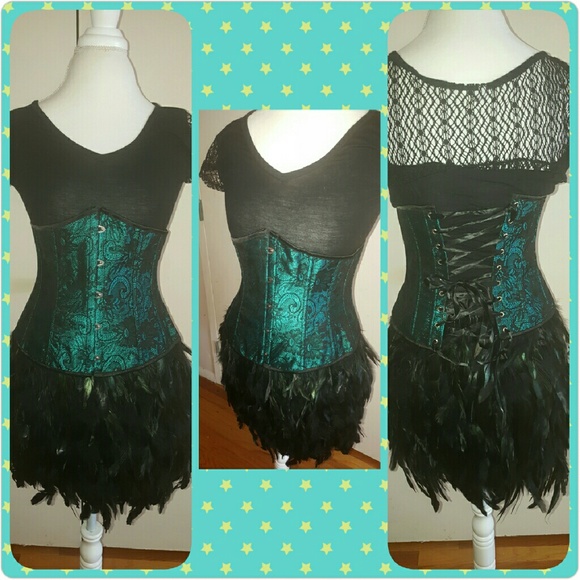 Underbust corset with feather skirt