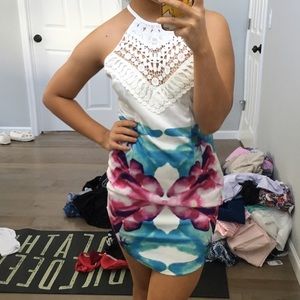 halter floral bodycon dress