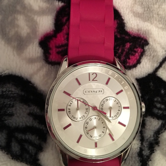 Pink silicon band coach watch