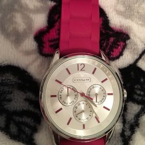 Pink silicon band coach watch