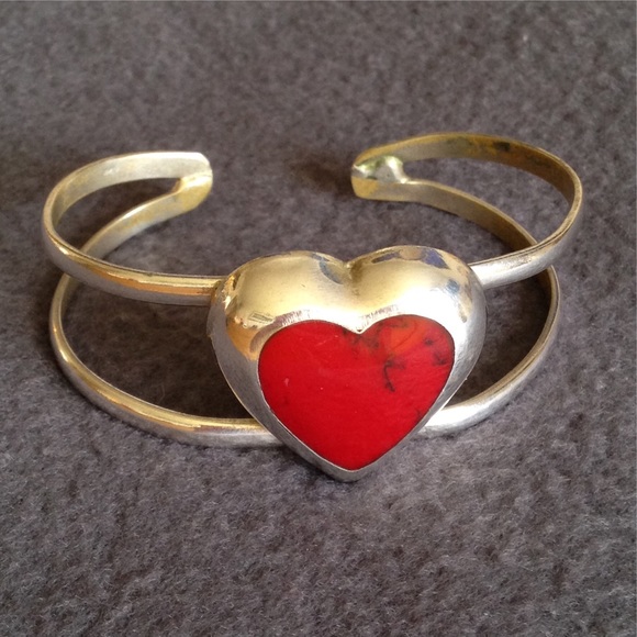 Beautiful silver with red heart bracelet.