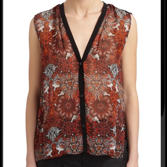 Helmut Lang Red Geo Print Sleeveless Top